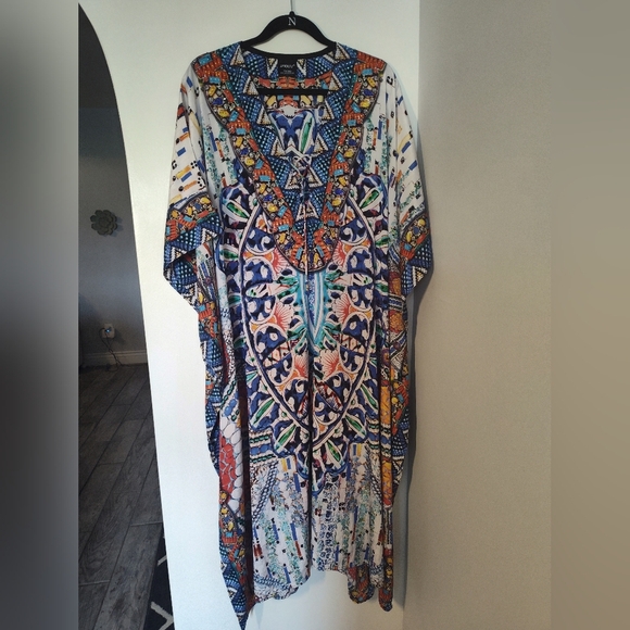 Sakkas Blue and Orange Maxi Dress with V-neck and Dolman Sleeves One Size #327 - Picture 1 of 3